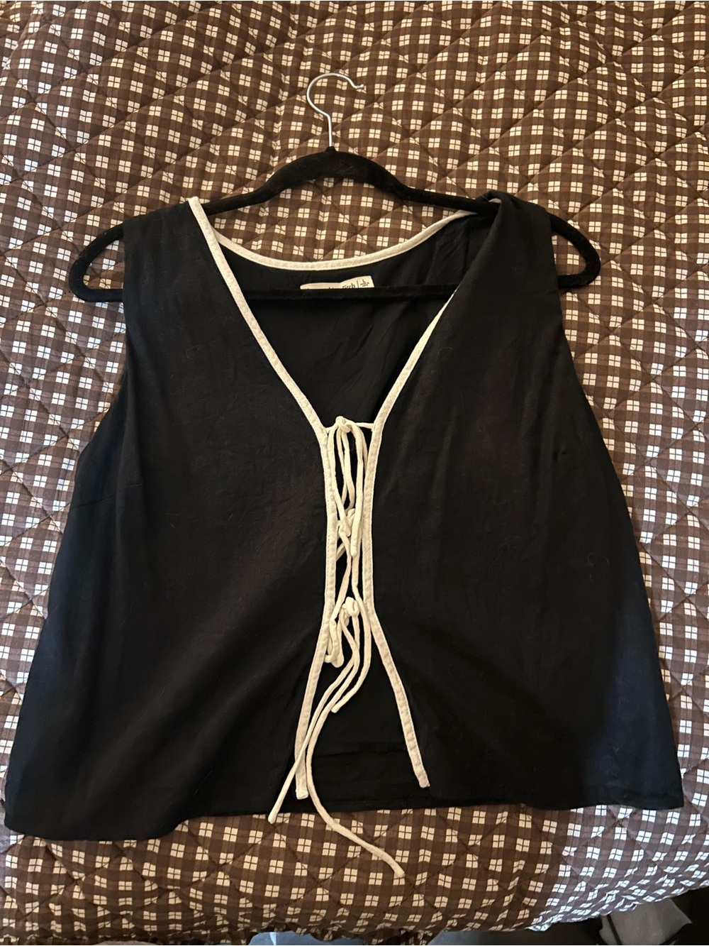 Abercrombie Black Tank Top with White Tie-Front Trim